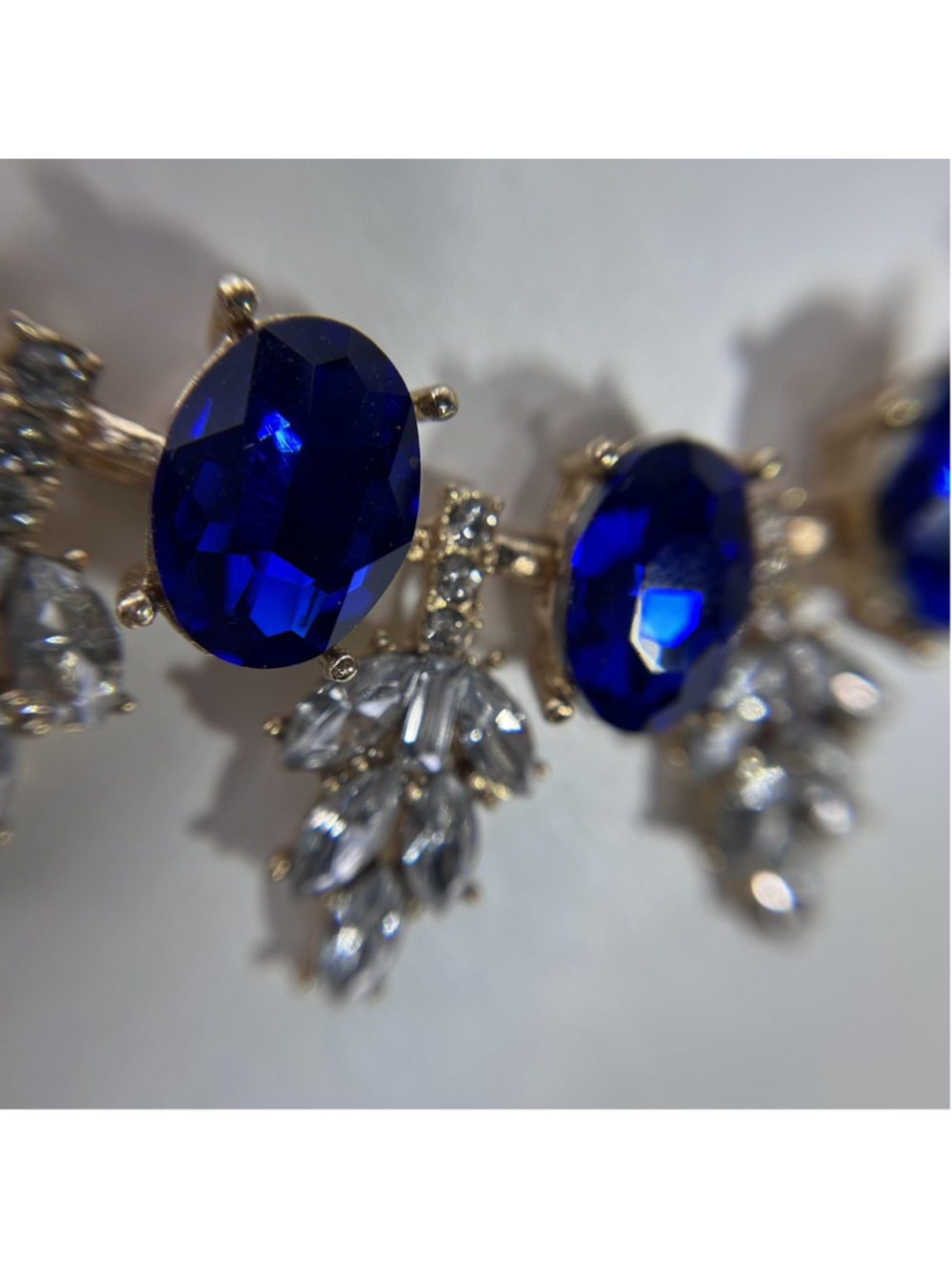 VTG Blue Rhinestone Statement Bib Necklace Gold Tone Crystal Prom Wedding Formal - Picture 7 of 12